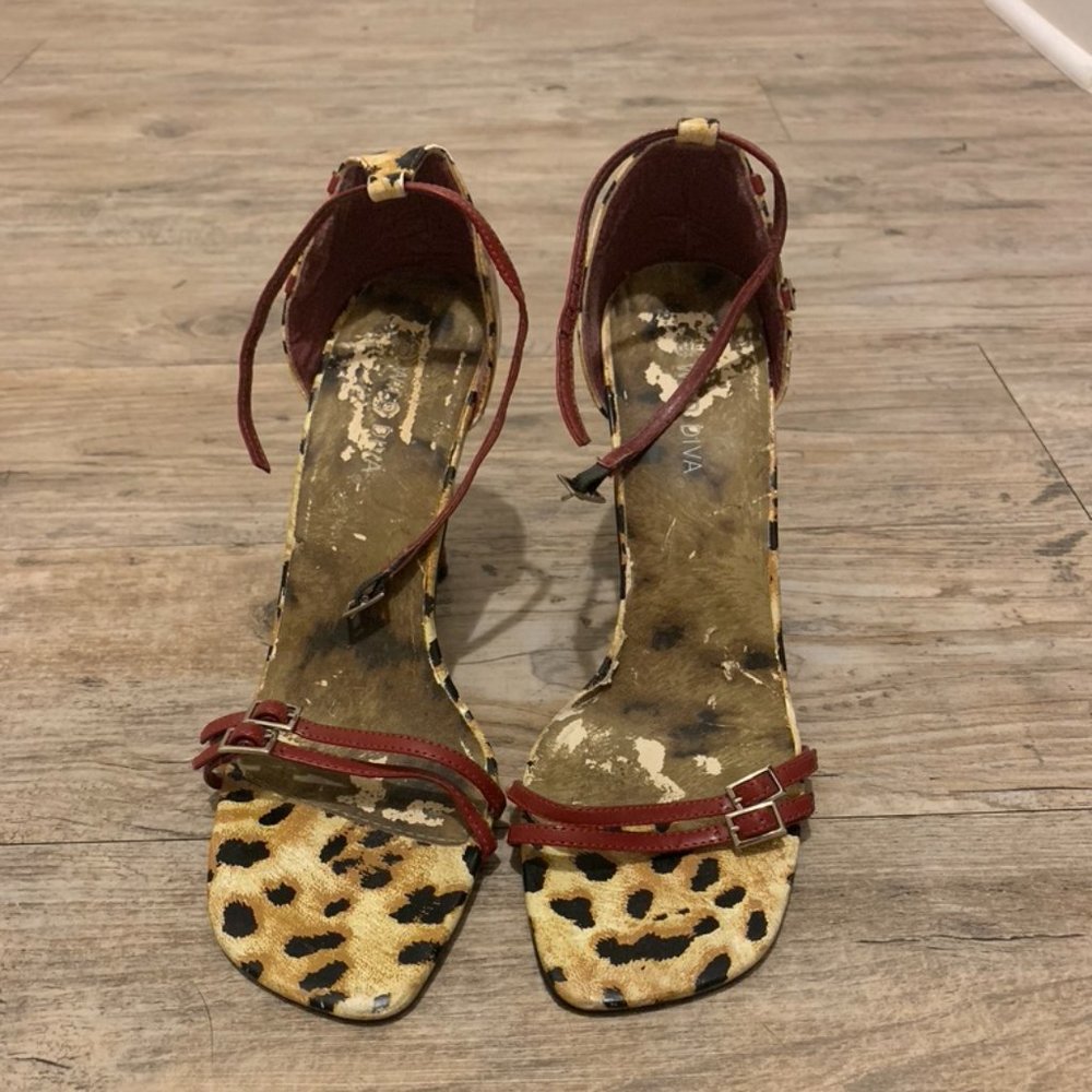 Strappy Cheetah Print Pumps with Red Straps 8.5